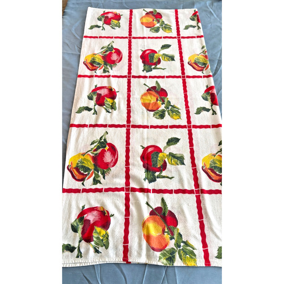 Vintage 50s Red & Yellow Apple Tablecloth 36"x 26" - Picture 10 of 15